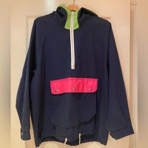 Navy K-way with fluorescent highlights